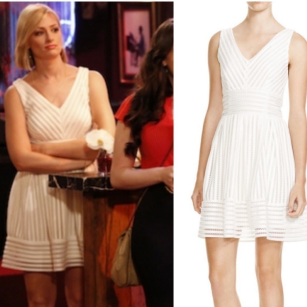 Aqua White Mesh Neoprene Striped Fit And Flare Dress Size M
